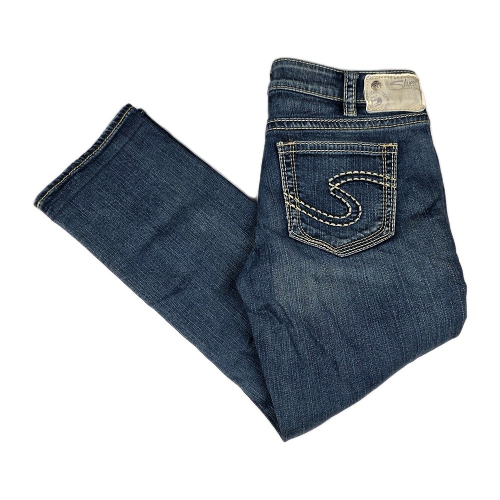 Silver Jeans Womens Size 31x32 Aiko Straight‎ Leg Embroidered Blue Denim Pants